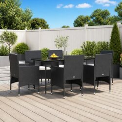 7 Piece Garden Dining Set Outdoor Furniture Black with Cushions Patio Table
