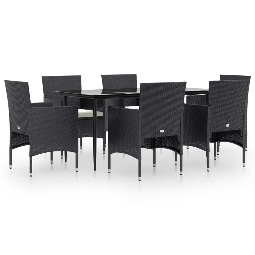 7 Piece Garden Dining Set Outdoor Furniture Black with Cushions Patio Table