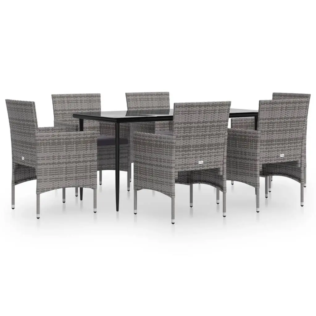 7 Piece Outdoor Garden Dining Set Grey Black Chairs Table Cushions Patio