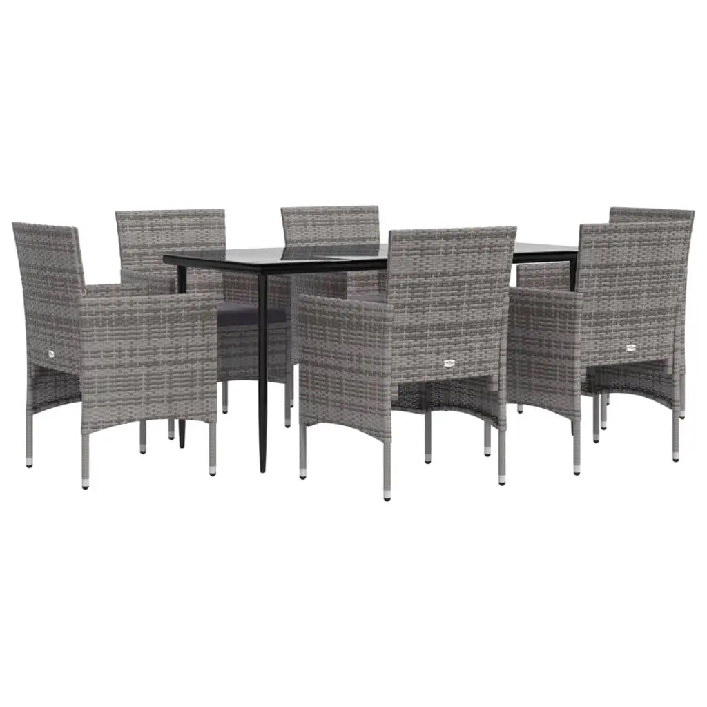 7 Piece Outdoor Garden Dining Set Grey Black Chairs Table Cushions Patio