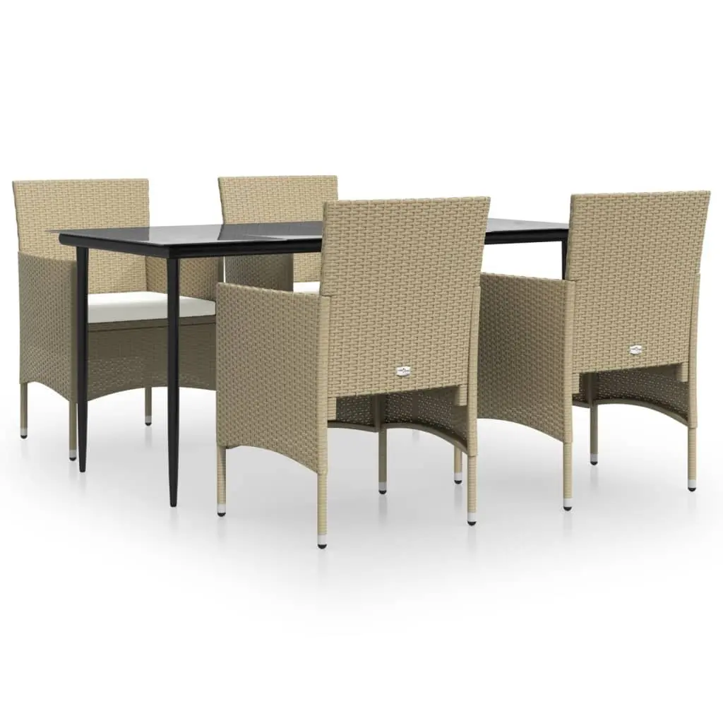 5 Piece Garden Dining Set Outdoor Rattan Chairs Table Cushions Beige Black