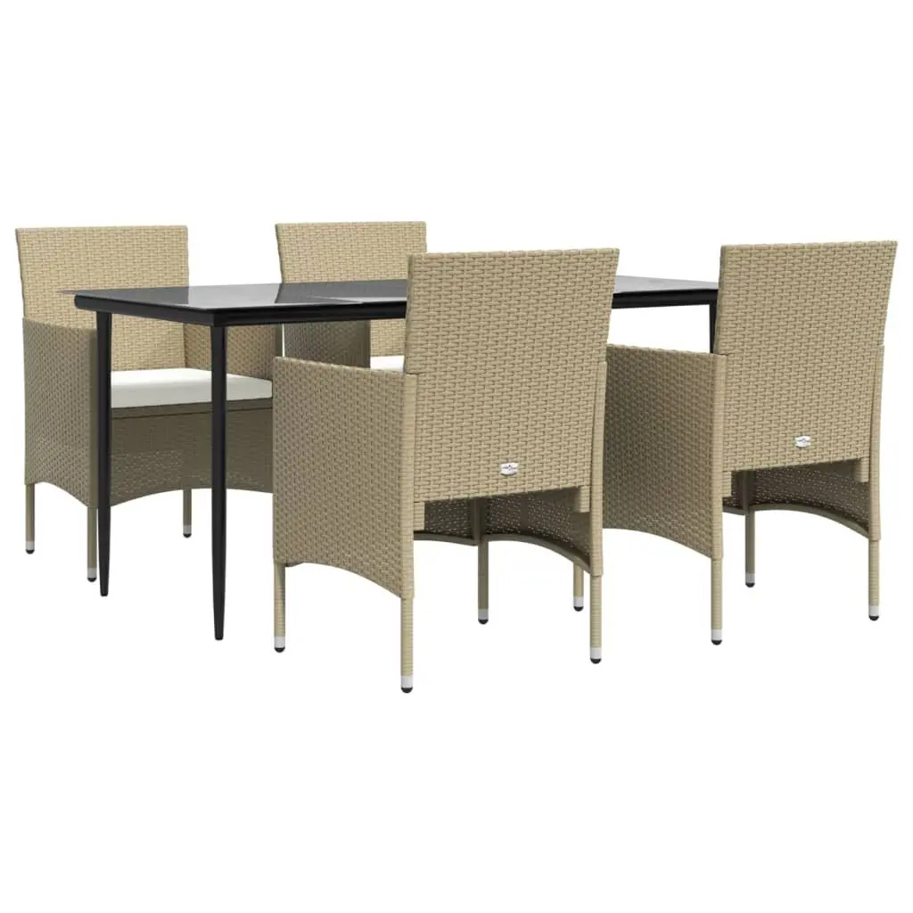 5 Piece Garden Dining Set Outdoor Rattan Chairs Table Cushions Beige Black