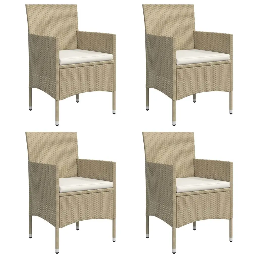 5 Piece Garden Dining Set Outdoor Rattan Chairs Table Cushions Beige Black
