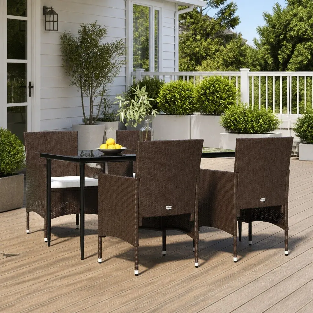 Garden Dining Set 5 Piece Outdoor Furniture PE Rattan Cushions Brown