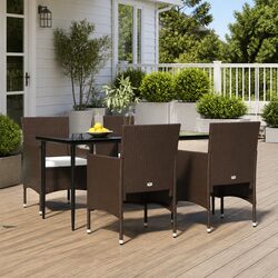 Garden Dining Set 5 Piece Outdoor Furniture Table Chairs Cushions Brown