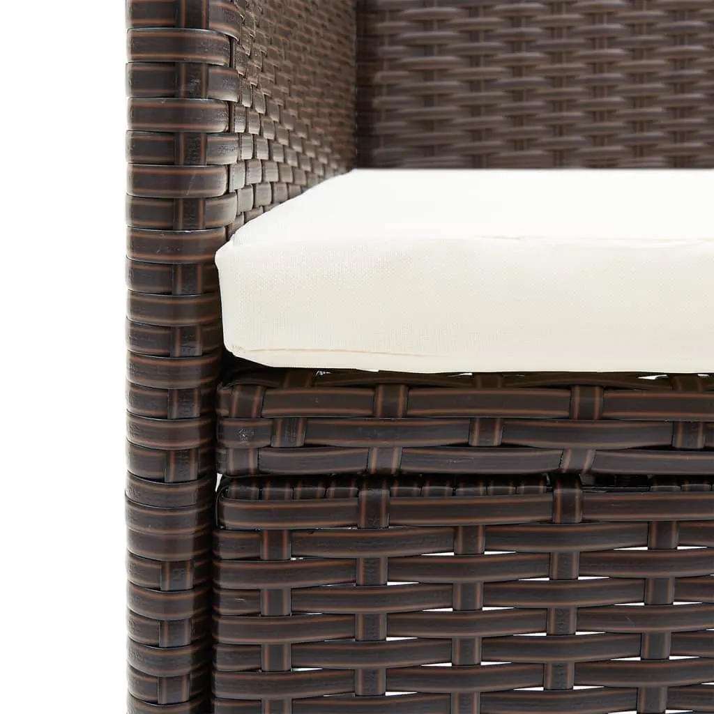 7 Piece Outdoor Garden Dining Set with Cushions Brown Black Rattan Table Chairs