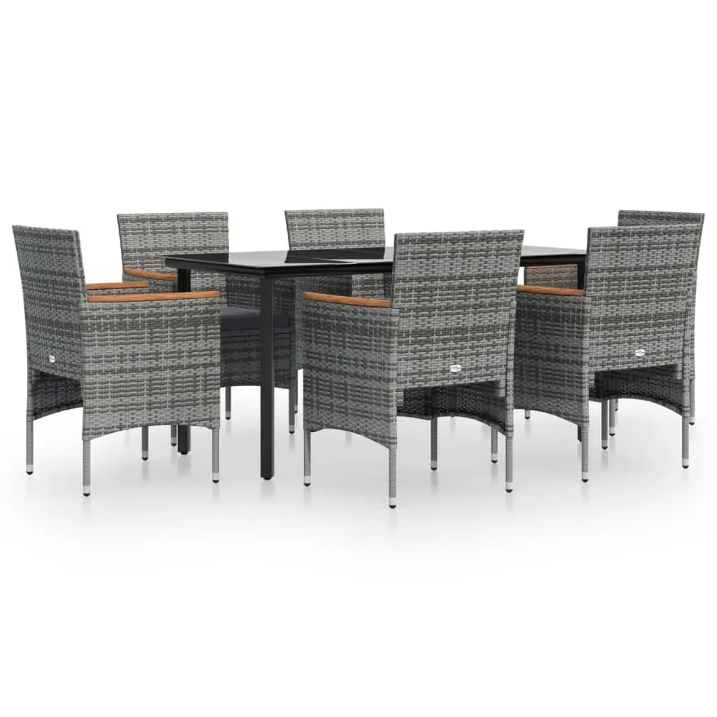Garden Dining Set 7 Piece Weather-resistant PE Rattan Frame Grey Outdoor Patio Furniture with Cushions
