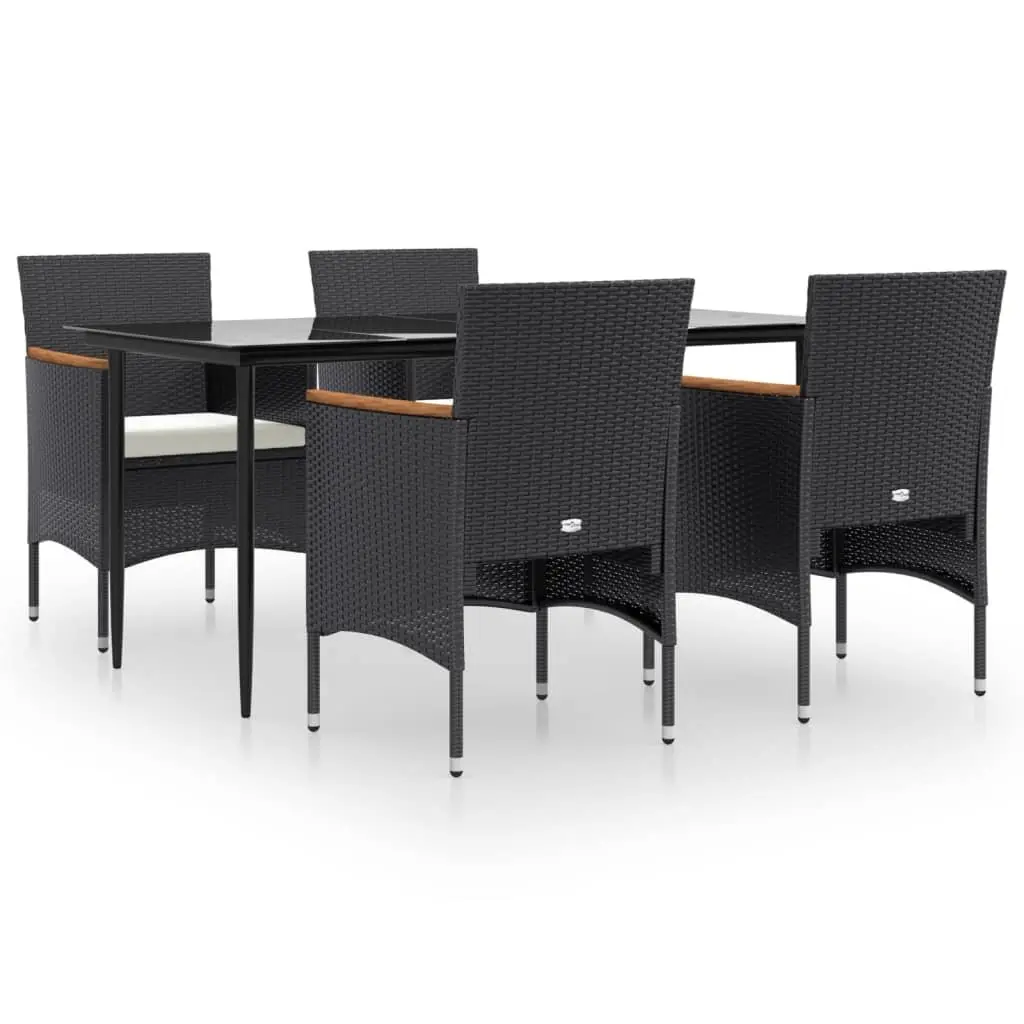 Garden Dining Set 5 Piece Outdoor Furniture Black Rattan Table Chairs Cushions