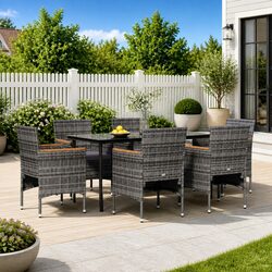 Garden Dining Set 7 Piece Outdoor Furniture with Cushions Grey Black