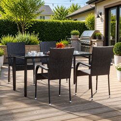 Outdoor Dining Set 5 Piece Black PE Rattan Garden Furniture Table Chairs