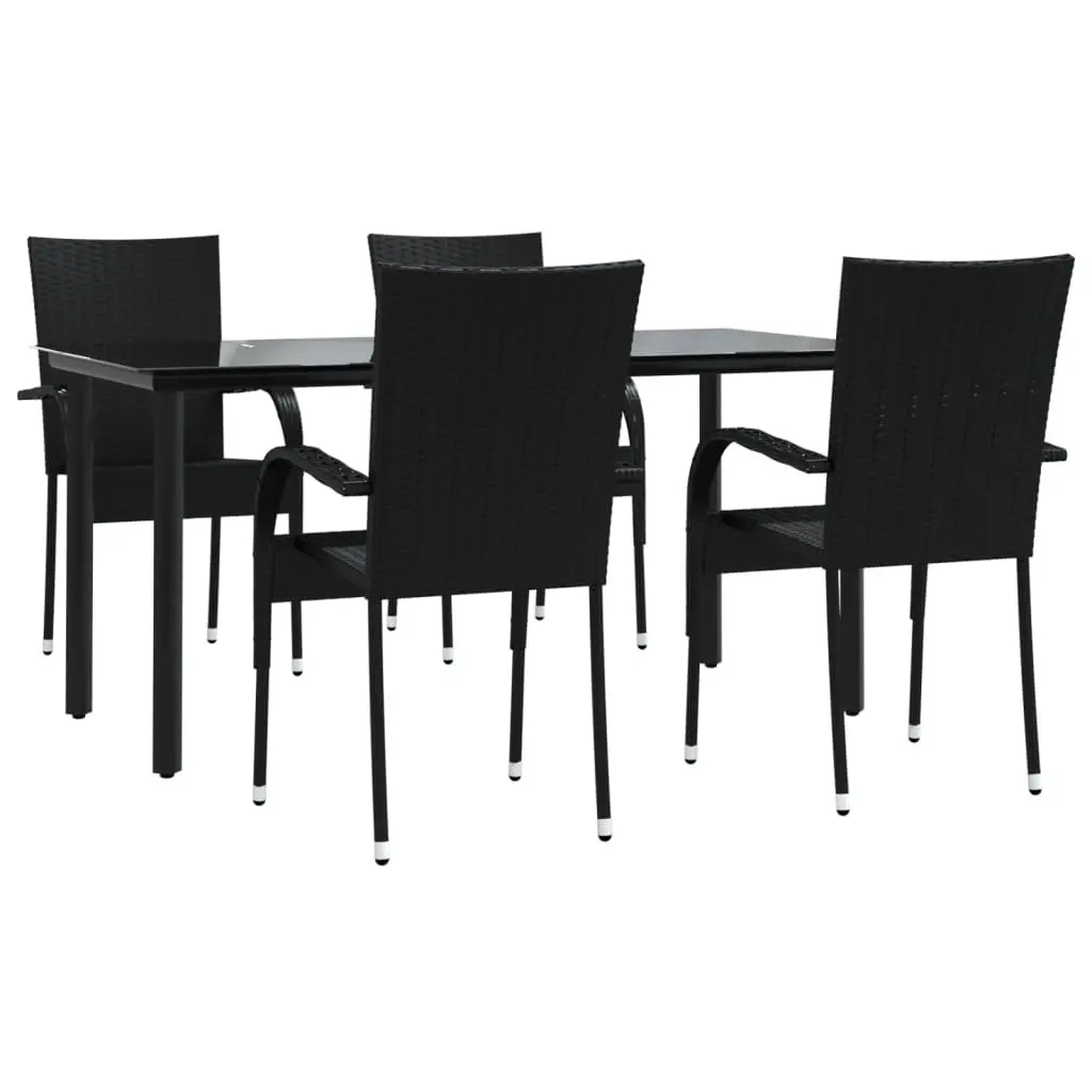 Outdoor Dining Set 5 Piece Black PE Rattan Garden Furniture Table Chairs