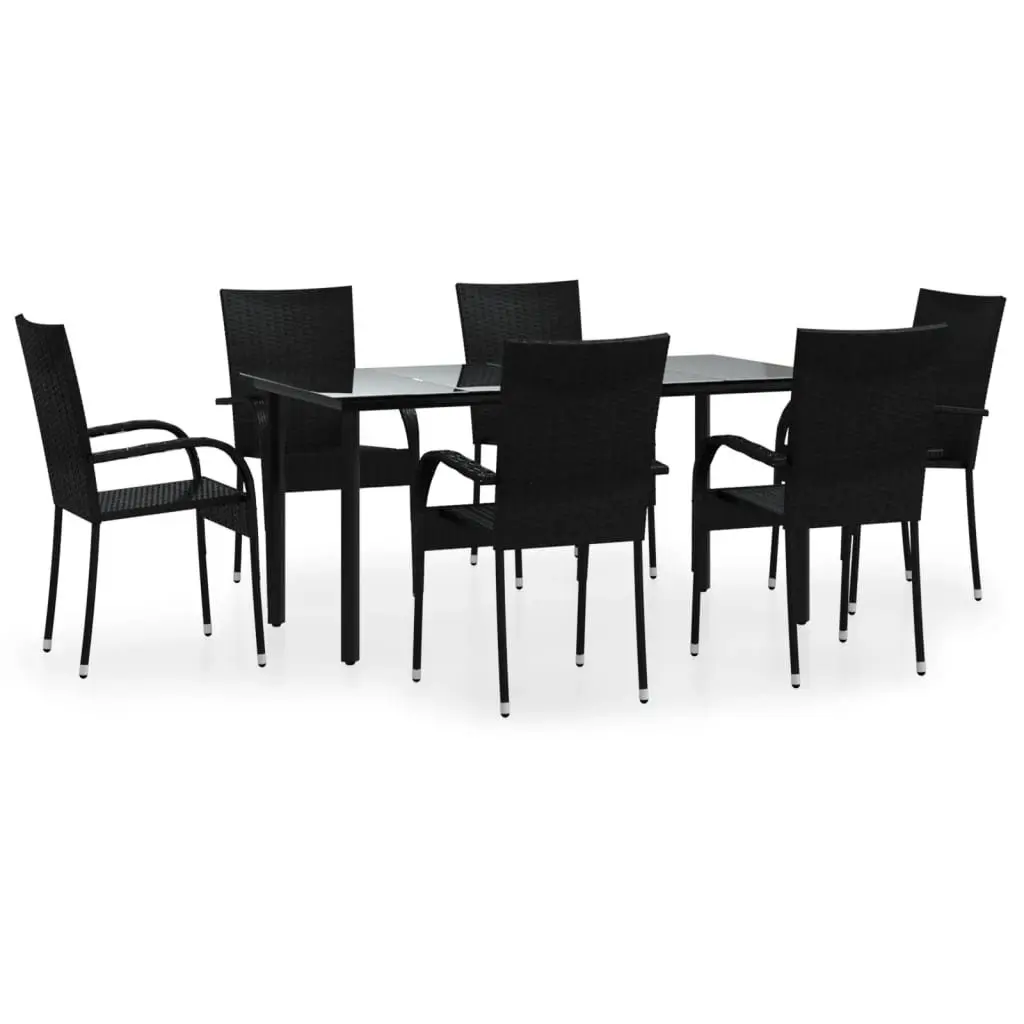7 Piece Outdoor Dining Set Black Poly Rattan Garden Furniture Patio Table Chairs