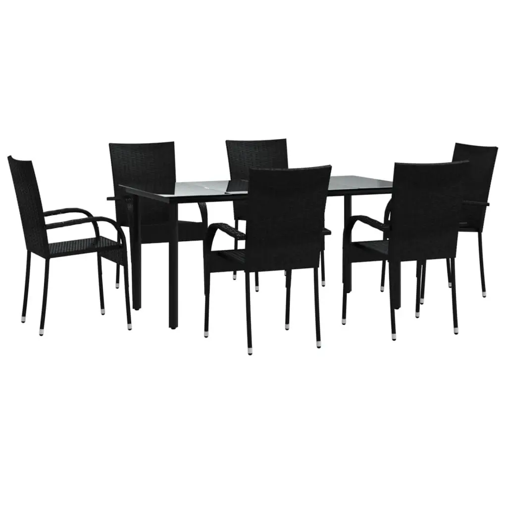 7 Piece Outdoor Dining Set Black Poly Rattan Garden Furniture Patio Table Chairs