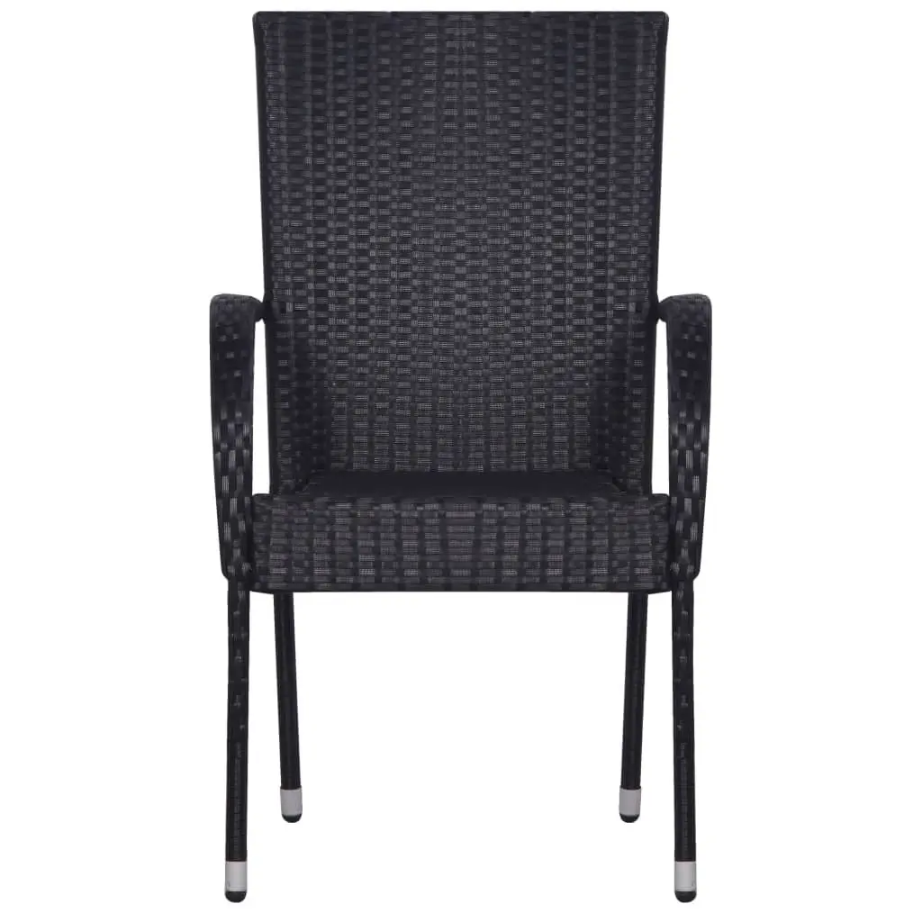 7 Piece Outdoor Dining Set Black Poly Rattan Garden Furniture Patio Table Chairs