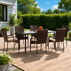 Garden Dining Set 7 Piece Brown Outdoor Furniture Patio Table Chairs