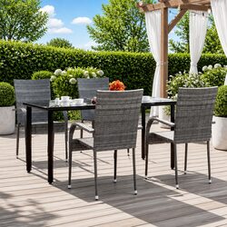5 Piece Garden Dining Set Grey Outdoor Furniture Poly Rattan Chairs Table