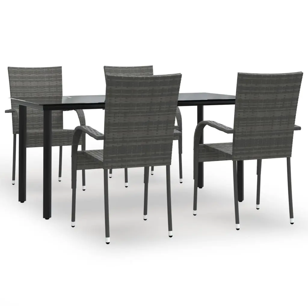 5 Piece Garden Dining Set Grey Outdoor Furniture Poly Rattan Chairs Table
