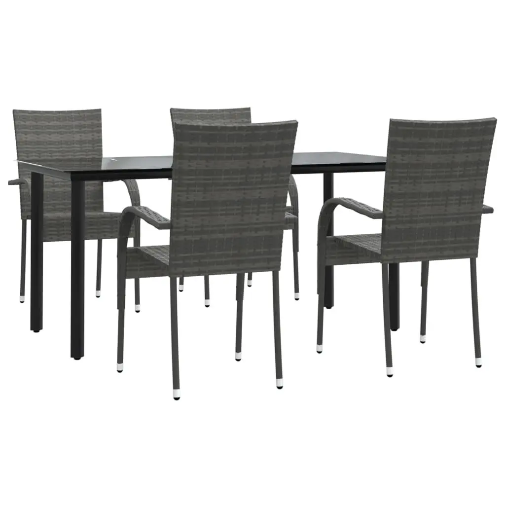 5 Piece Garden Dining Set Grey Outdoor Furniture Poly Rattan Chairs Table