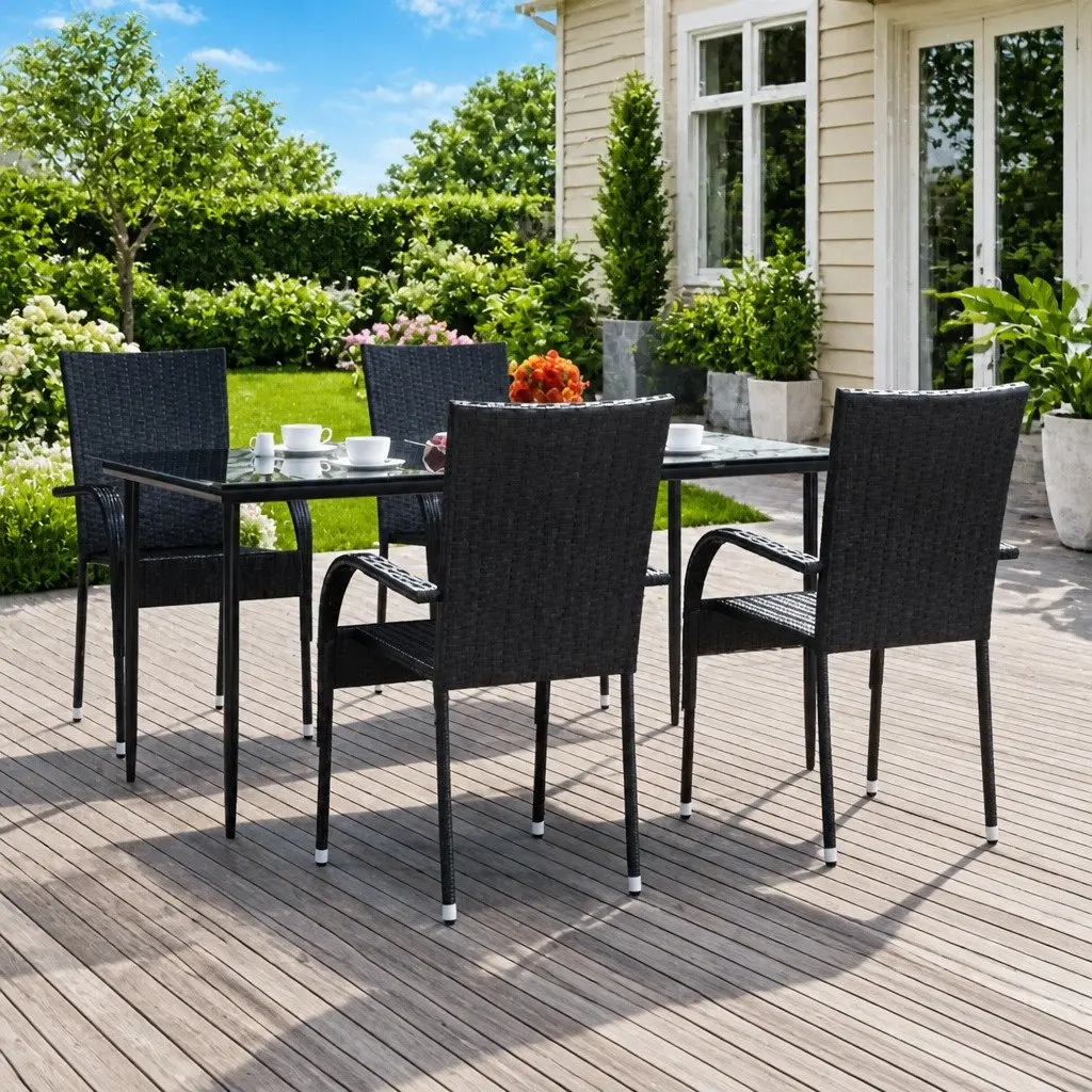 Outdoor Dining Set 5 Piece Garden Furniture Black PE Rattan Chairs Table