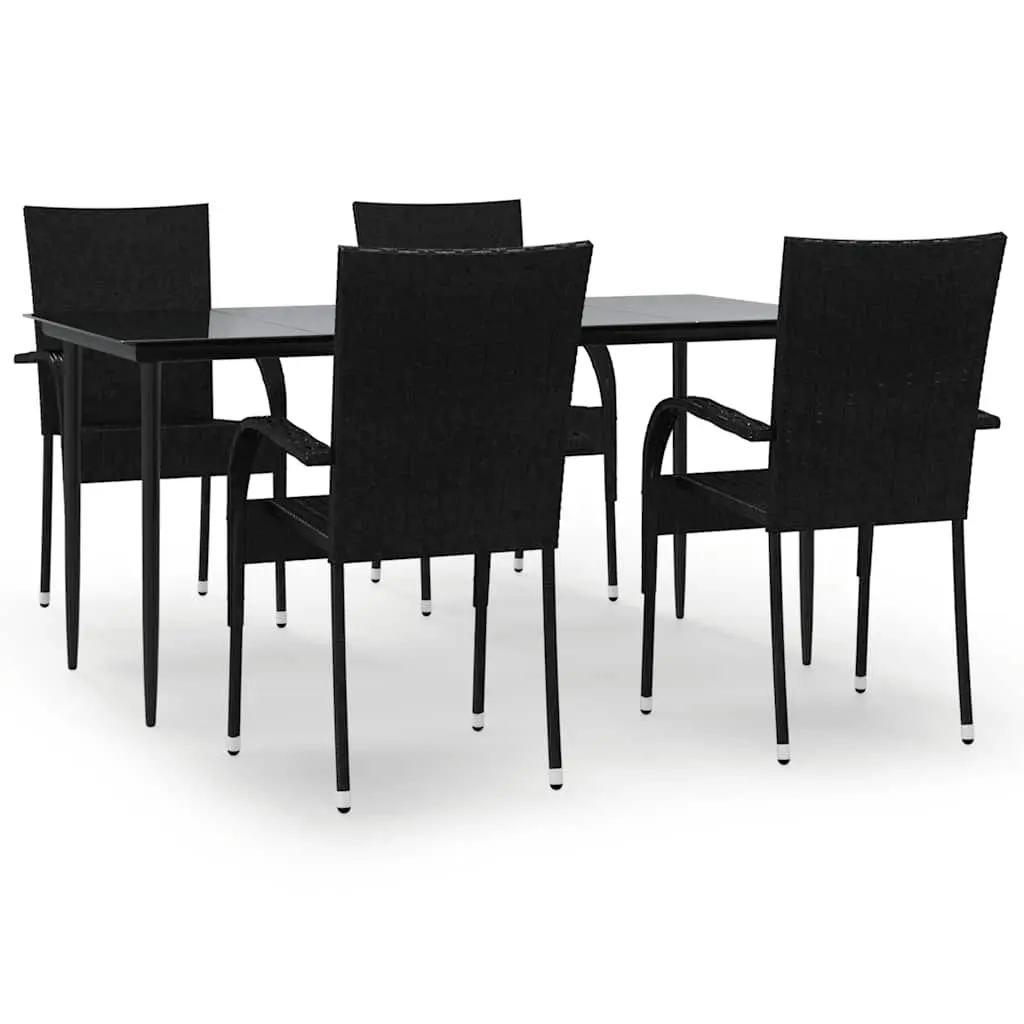 Outdoor Dining Set 5 Piece Garden Furniture Black PE Rattan Chairs Table