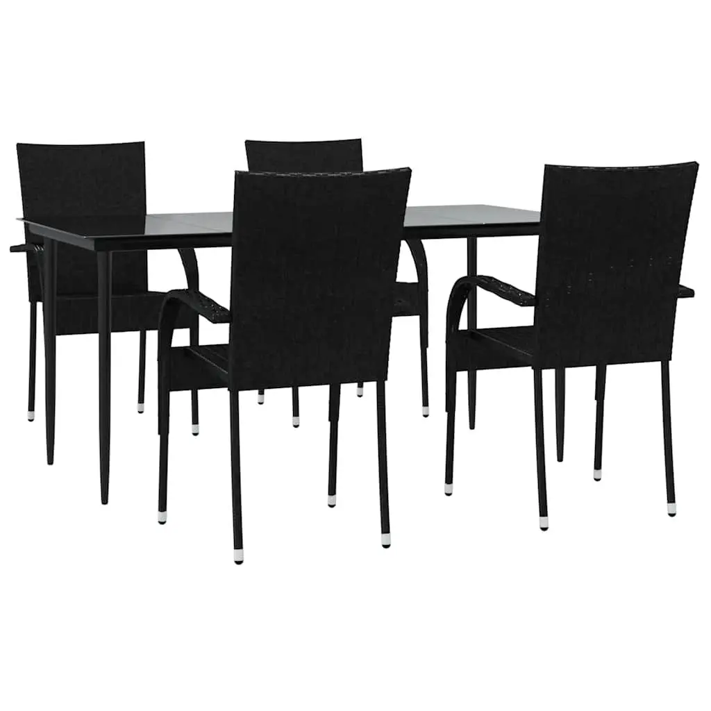 Outdoor Dining Set 5 Piece Garden Furniture Black PE Rattan Chairs Table