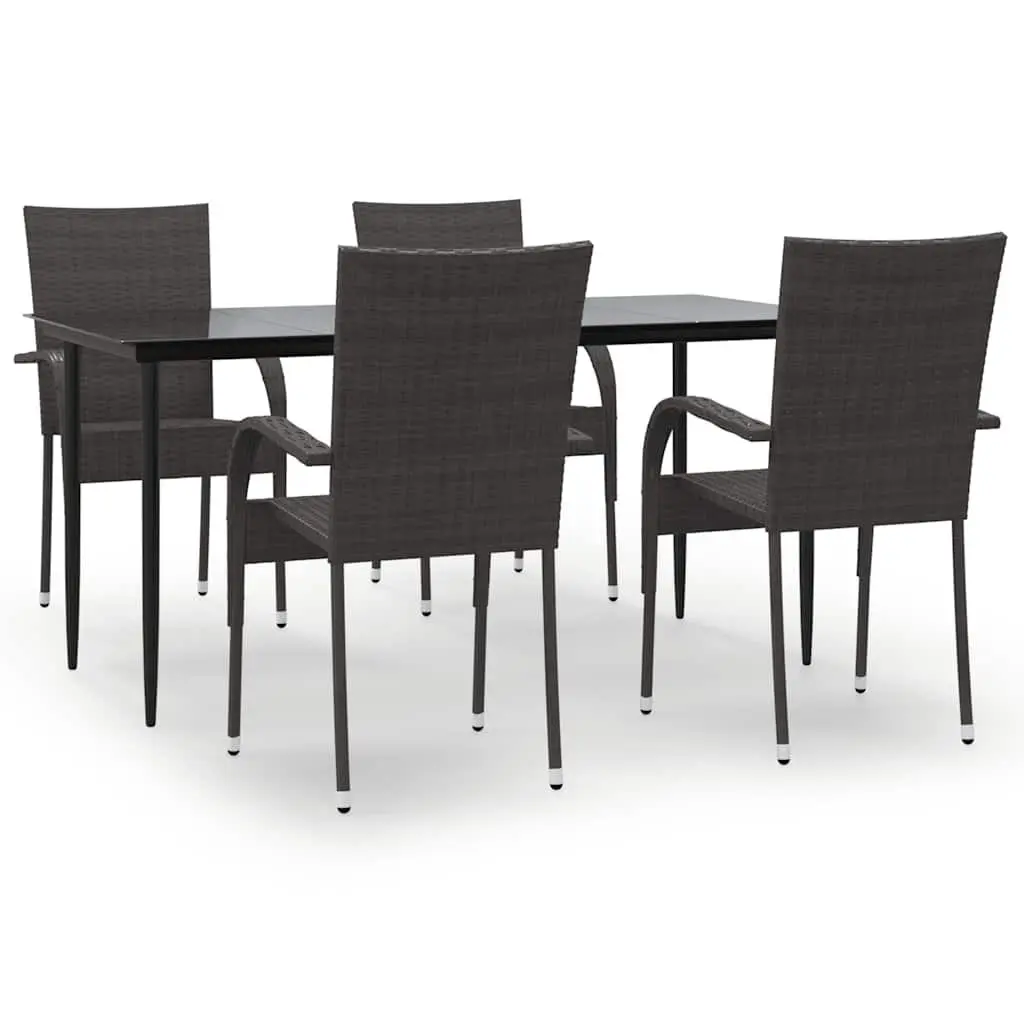 5 Piece Outdoor Garden Dining Set Brown Poly Rattan Chairs Table Furniture