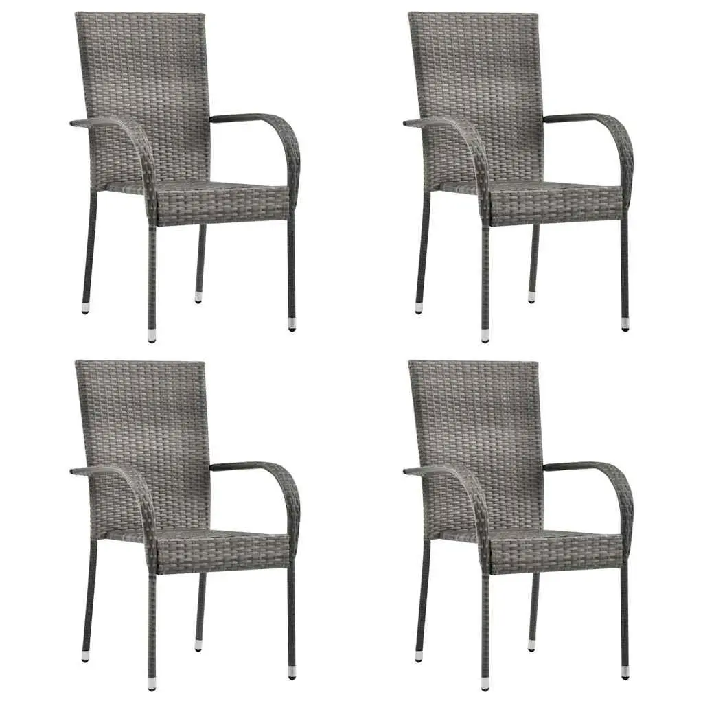 Garden Dining Set 5 Piece Outdoor Furniture Grey PE Rattan Steel Frame Tempered Glass Table Chairs