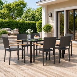 Garden Dining Set 7 Piece Outdoor Patio Black Rattan Table Chair Furniture
