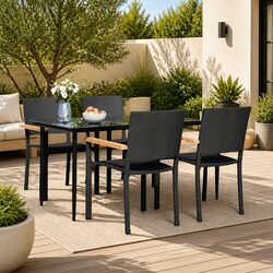 5 Piece Black Garden Dining Set Outdoor Patio Furniture with Chairs Table