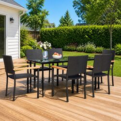 Garden Dining Set 7 Piece Black Poly Rattan Patio Furniture Outdoor Table Chairs