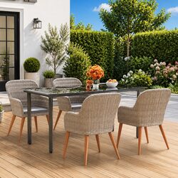 Garden Dining Set 5 Piece Outdoor Furniture Brown Patio Table Chairs Cushions