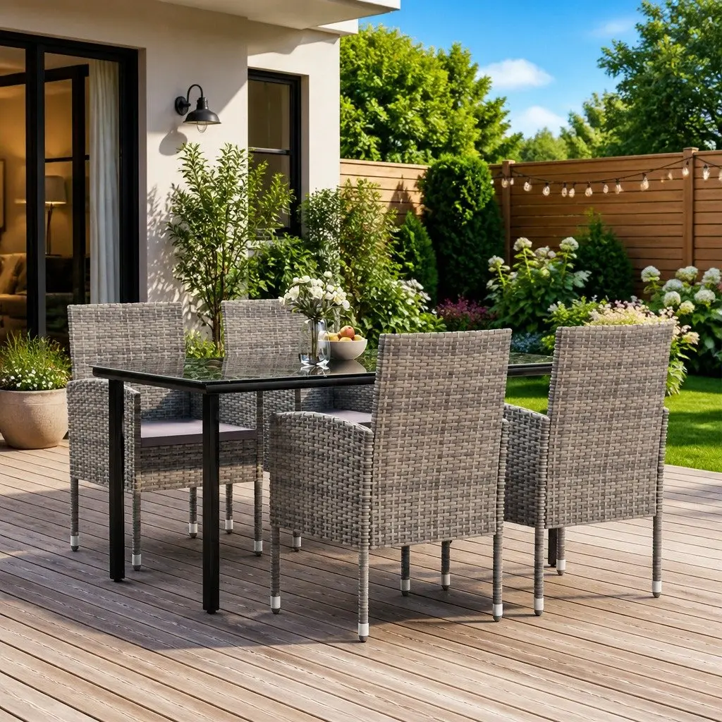 Outdoor Dining Set 5 Piece Garden Furniture with Cushions Anthracite Rattan