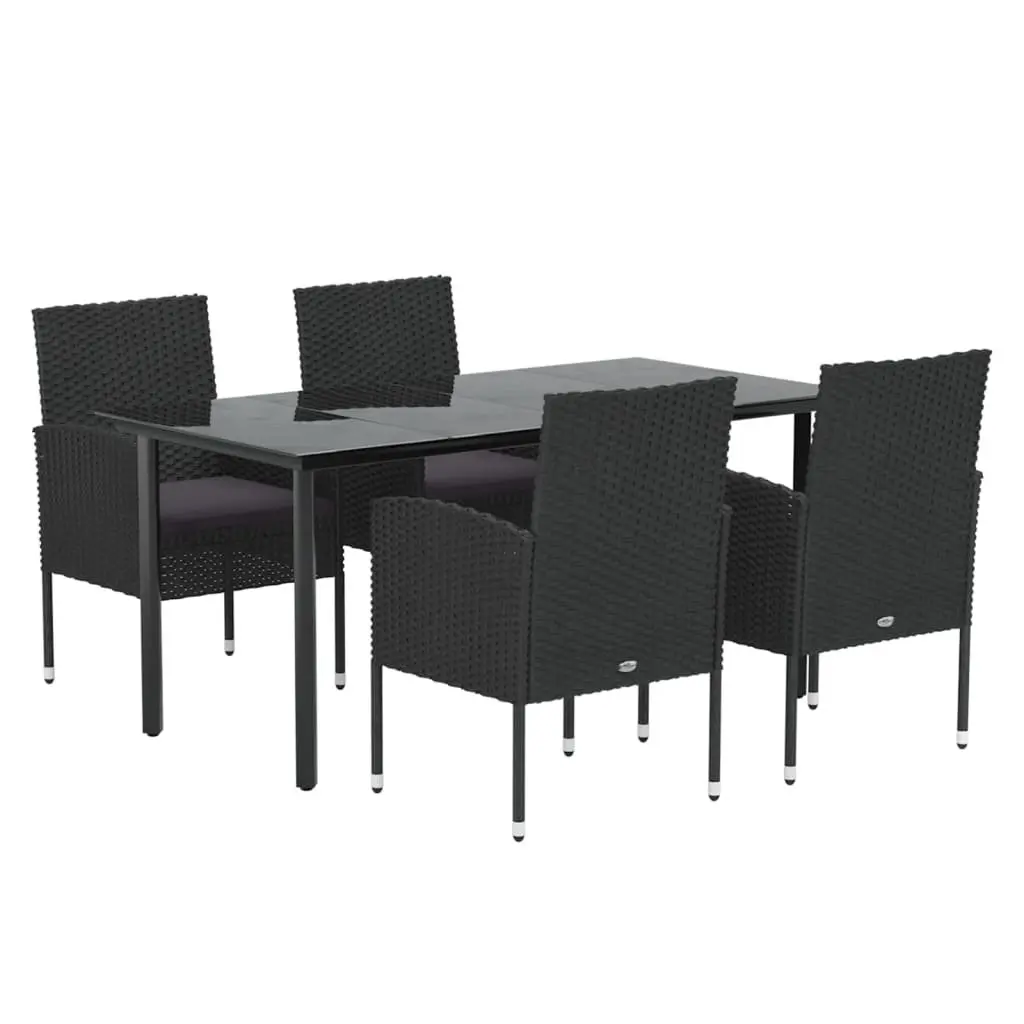 5 Piece Outdoor Dining Set Black Poly Rattan Garden Furniture Table Chairs