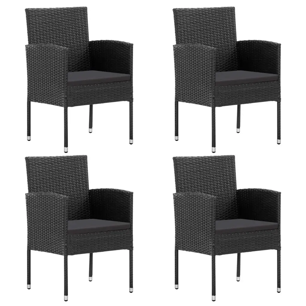 5 Piece Outdoor Dining Set Black Poly Rattan Garden Furniture Table Chairs