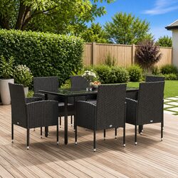 Outdoor Dining Set 7 Piece Garden Furniture Table Chairs Black Poly Rattan