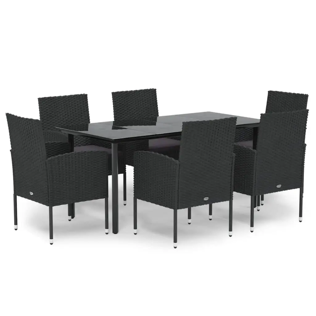 Outdoor Dining Set 7 Piece Garden Furniture Table Chairs Black Poly Rattan