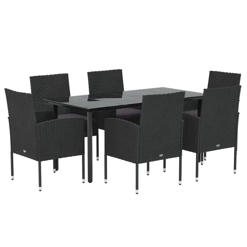 Outdoor Dining Set 7 Piece Garden Furniture Table Chairs Black Poly Rattan