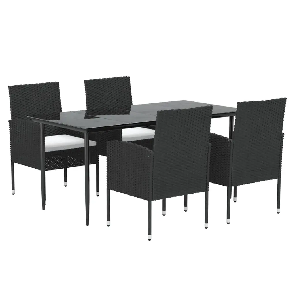 Outdoor Dining Set 5 Piece Garden Furniture Black Poly Rattan Chairs Table