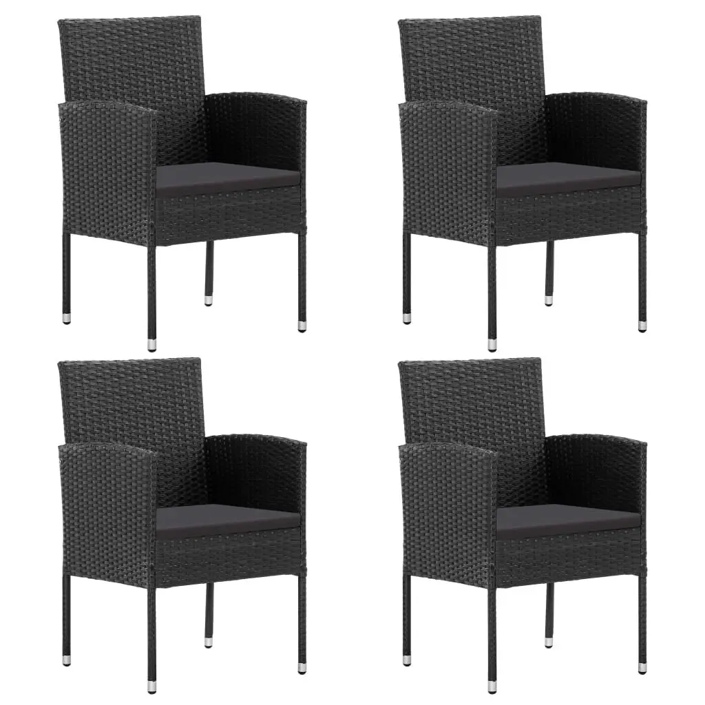 5 Piece Outdoor Dining Set with Cushions Black Poly Rattan Garden Furniture