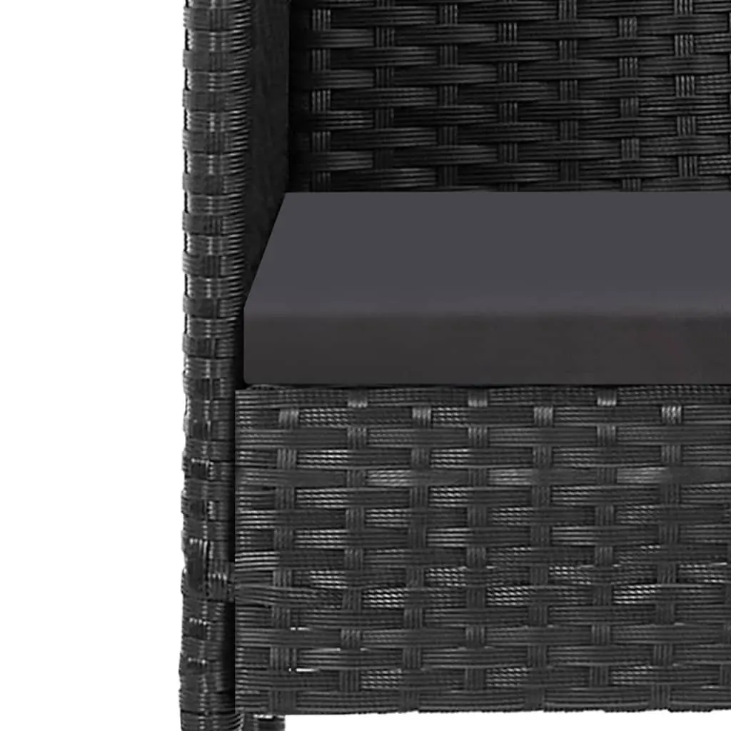 5 Piece Outdoor Dining Set with Cushions Black Poly Rattan Garden Furniture