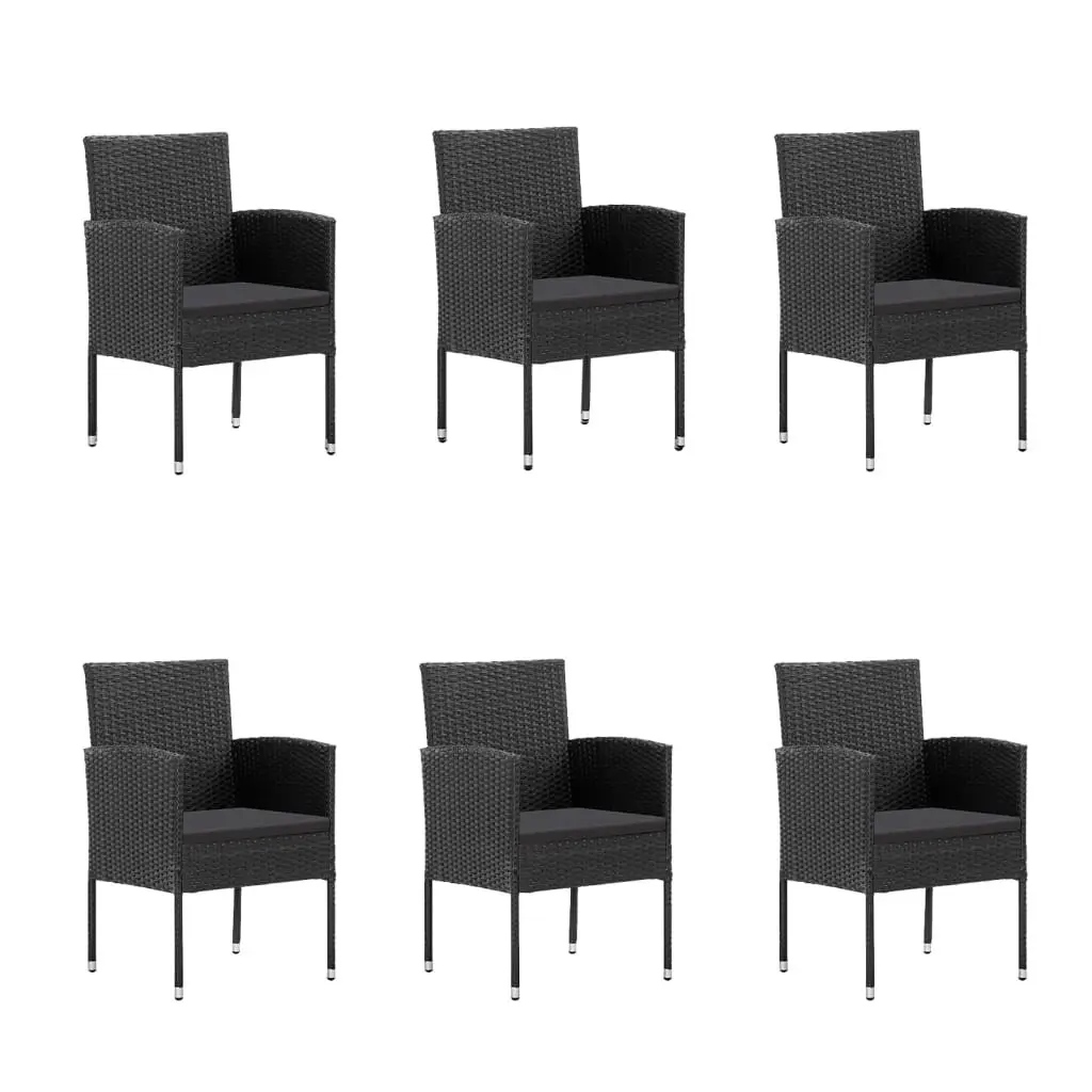 7 Piece Outdoor Dining Set Black Poly Rattan with Cushions