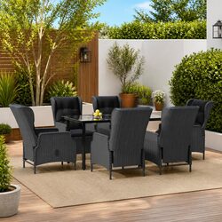 7 Piece Garden Dining Set Grey Poly Rattan Outdoor Patio Furniture Table Chairs