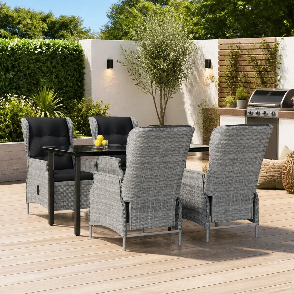 Garden Dining Set 5 Piece Outdoor Furniture Grey Poly Rattan Patio Table Chairs