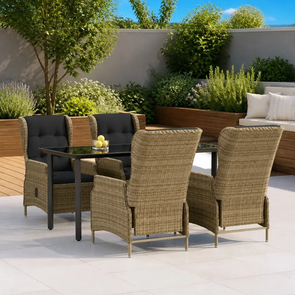 5 Piece Garden Dining Set Outdoor Patio Furniture Brown Poly Rattan with