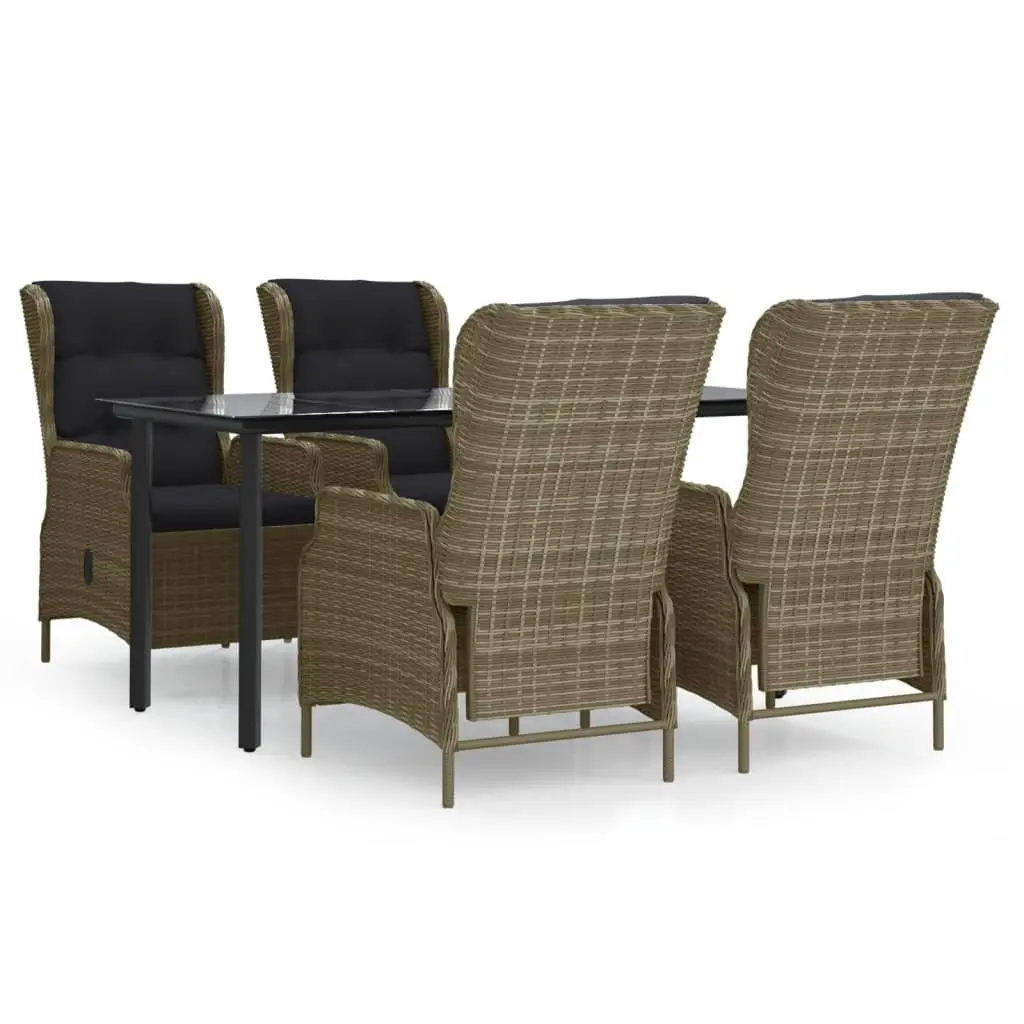 5 Piece Garden Dining Set Outdoor Patio Furniture Brown Poly Rattan with