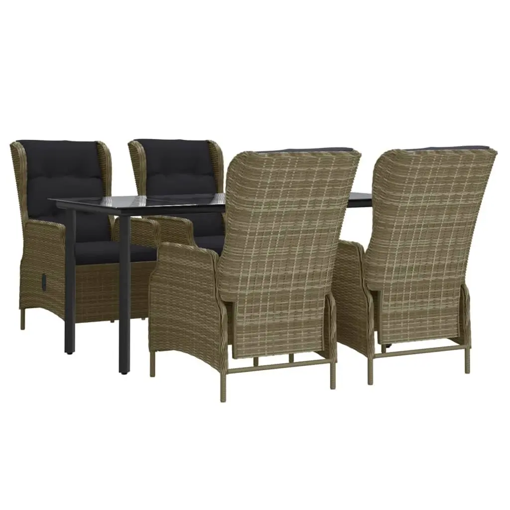 5 Piece Garden Dining Set Outdoor Patio Furniture Brown Poly Rattan with