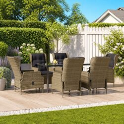 Garden Dining Set 7 Piece Brown Poly Rattan Outdoor Patio Furniture Table Chairs
