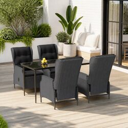 5 Piece Outdoor Dining Set Garden Furniture Grey Poly Rattan Patio Table Chairs