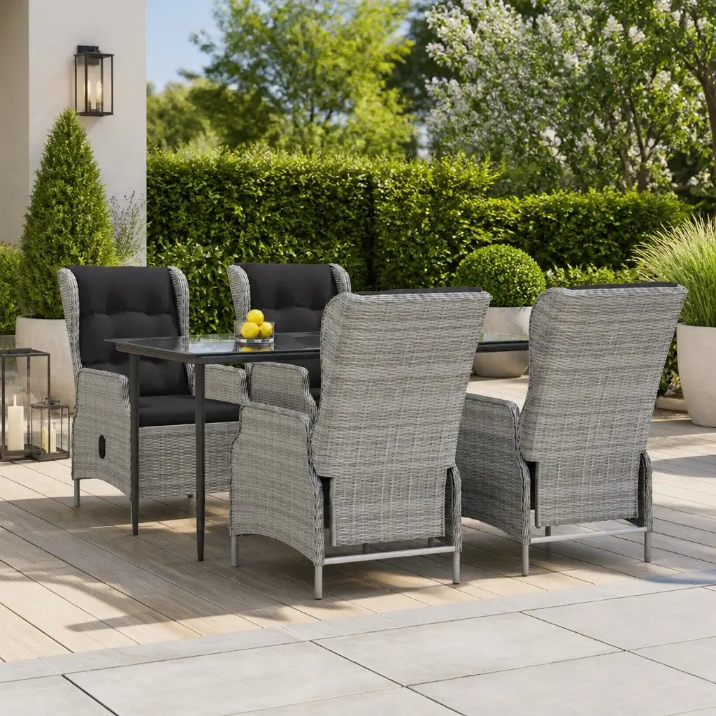 Garden Dining Set 5 Piece Outdoor Furniture Grey Poly Rattan Patio Table Chairs