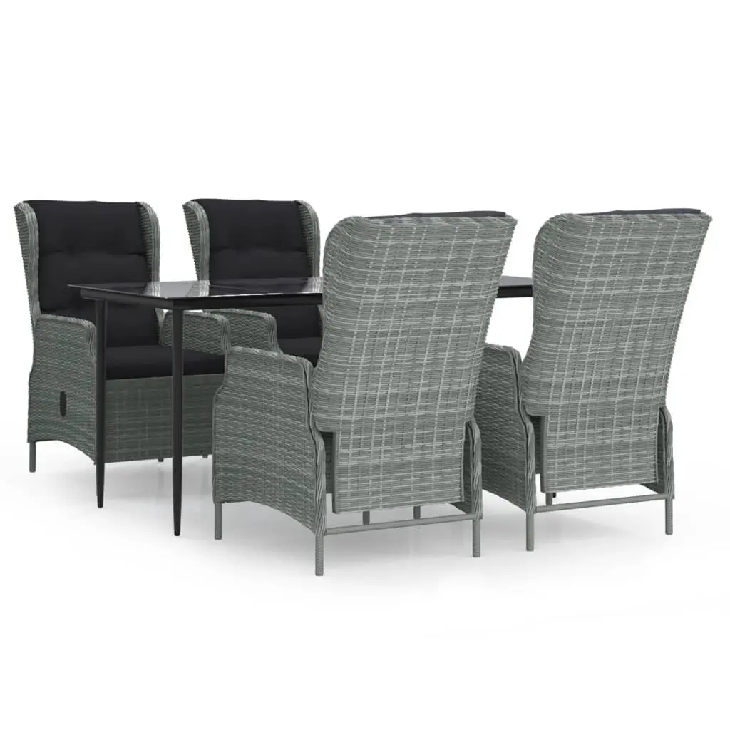 Garden Dining Set 5 Piece Outdoor Furniture Grey Poly Rattan Patio Table Chairs